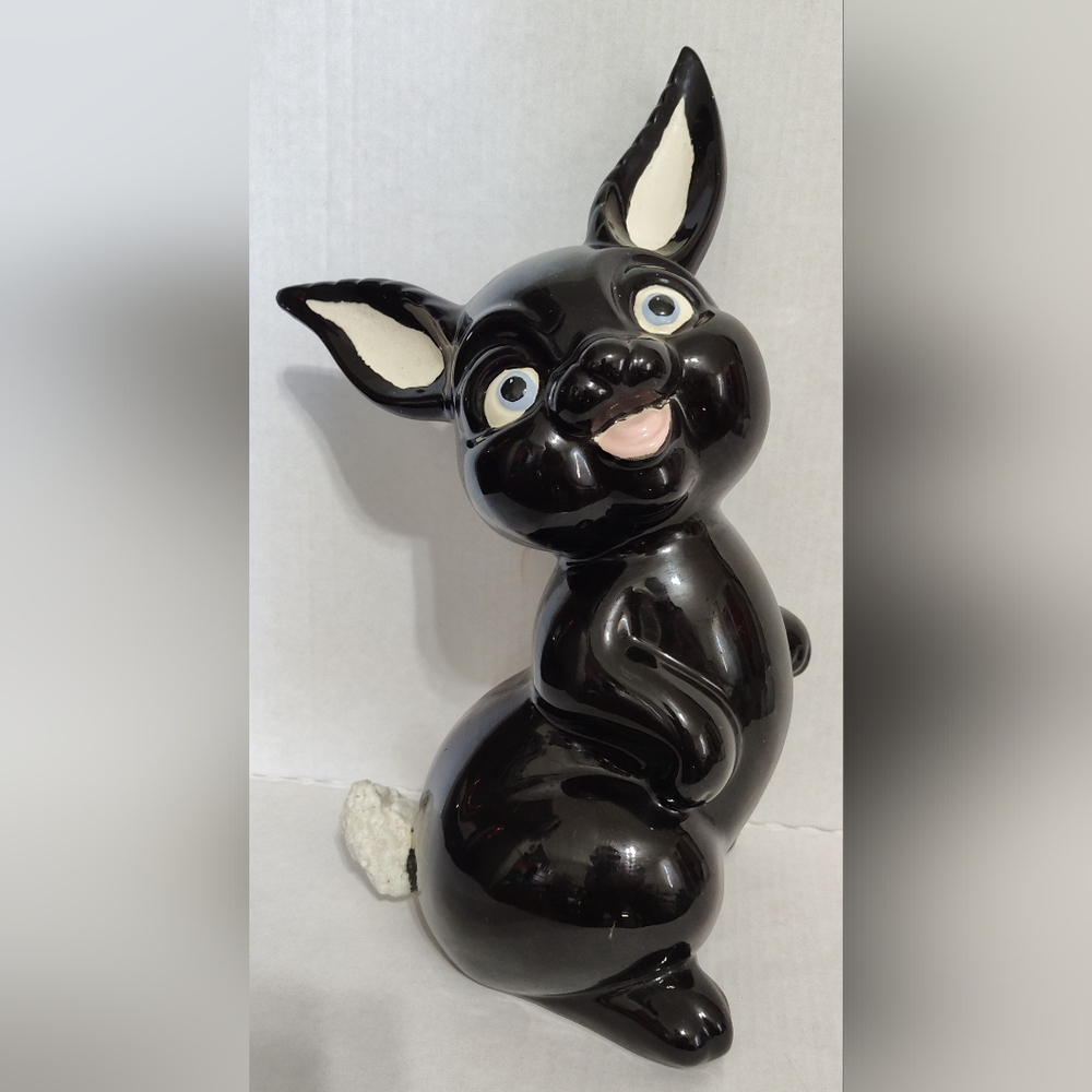 Vintage Redware Pottery‎ Anthropomorphic Black Rabbit Statue  15" Tall Easter